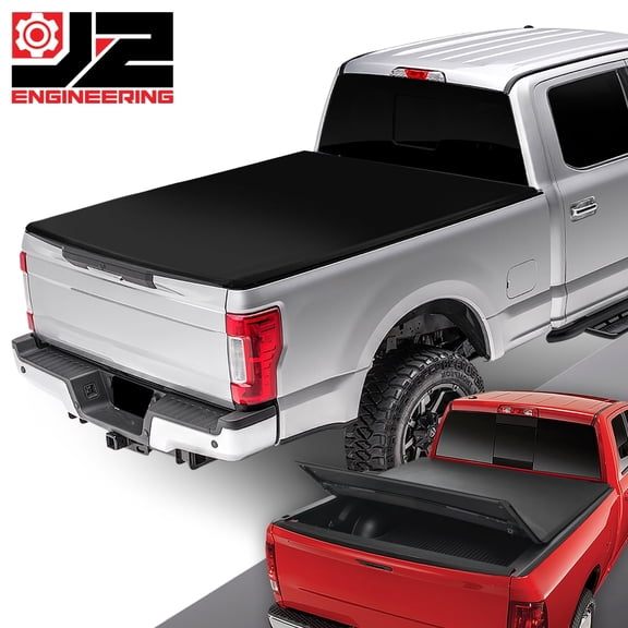 J2 Engineering Vinyl Soft Top Tri-Fold Tonneau Cover for 17-19 Ford F250 F350 F450 SD 6'8" Bed