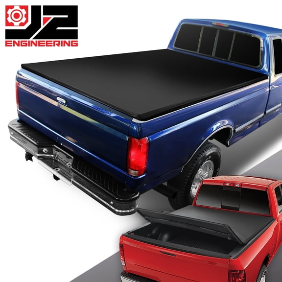 J2 Engineering Vinyl Soft Top Tri-Fold Tonneau Cover for 73-98 Ford F150 F250 6.5 ft Truck Bed