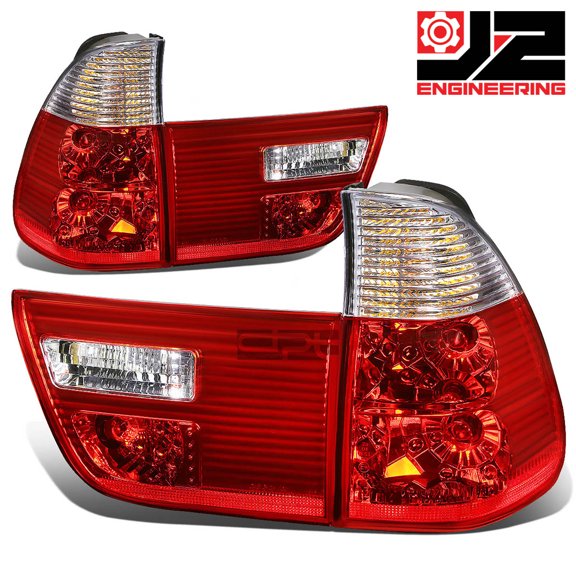 J2 Engineering for 00-06 BMW X5 E53 4Pcs Red Clear Tail Brake Light Reverse Lamps Replacement
