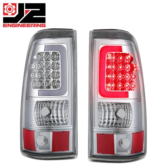 J2 Engineering for 03-07 Silverado Sierra Fleetside 3D LED Chrome Clear Tail Lights Replacement