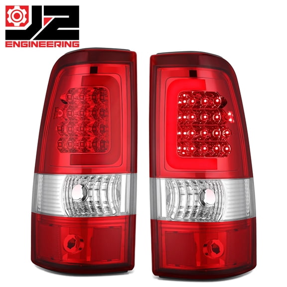 J2 Engineering for 03-07 Silverado Sierra Fleetside 3D LED Chrome Red Tail Lights Replacement