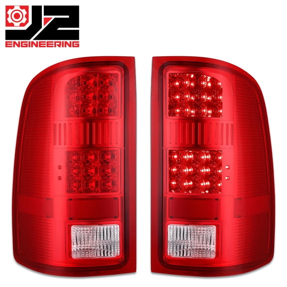 J2 Engineering for 07-14 Sierra 1500 2500HD 3500HD Full LED Red Lens Tail Lights Replacement