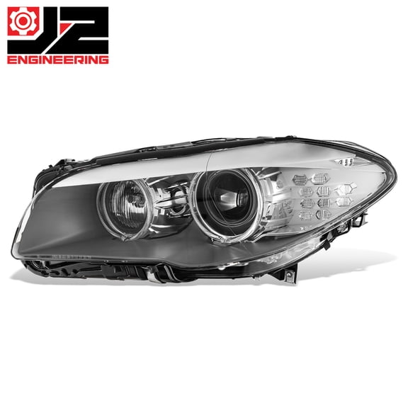 J2 Engineering for 11-13 BMW 528i 535i 550i M5 Driver Left Black/Amber Projector Headlight Lamp