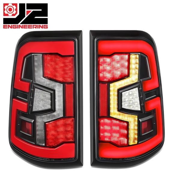 J2 Engineering for 19-24 Ram 1500 Full LED Light Bar Black/Red Tail Brake Lights Replacement