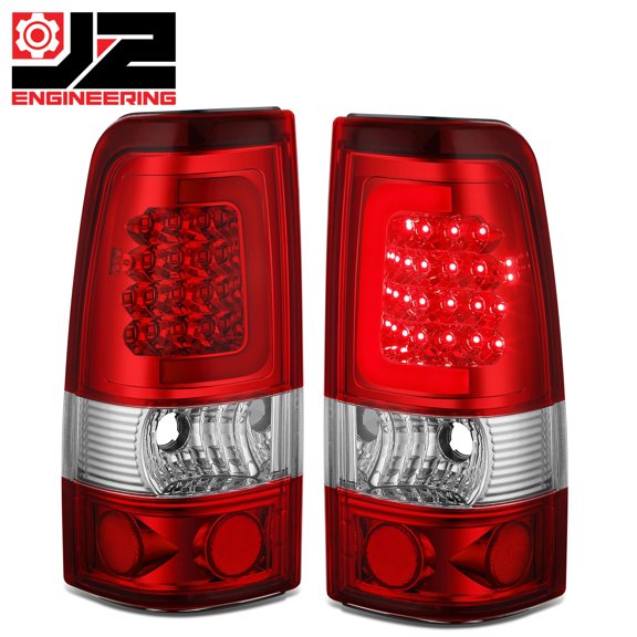 J2 Engineering for 99-03 Silverado Sierra 3D LED Chrome Red Tail Brake Light Lamps Replacement