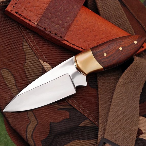 J2 Stainless Steel Skinner Knife with Rosewood and Brass Handle Steel Camping Knife