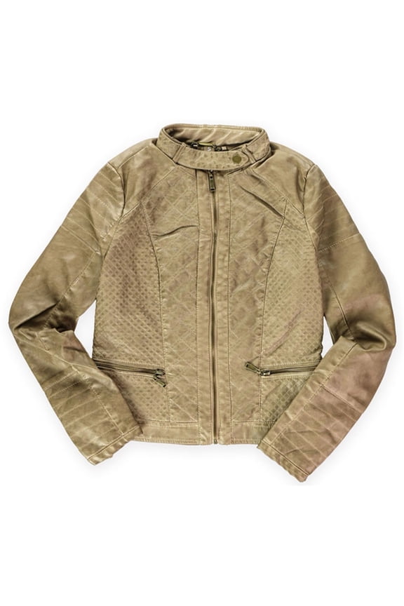 Womens Quilted Dyed Bomber Jacket, Brown, Juniors, X-Small