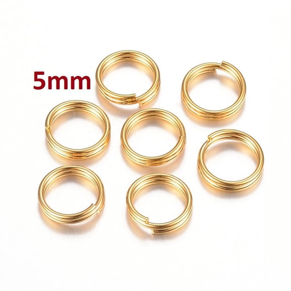 J200 - 50 pcs Double Rings - 316 Stainless Steel Split Jump Rings - Gold Plated - 5mm - 0.5mm Wire Thickness - 1mm Double Loop Thickness