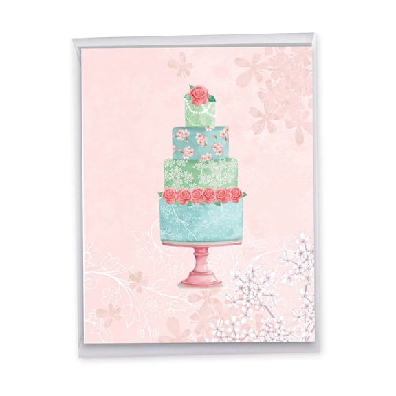 NobleWorks Wedding Congratulations Card - Watercolor Cake - 1 Large Card, 8.5x11 in - J2984FWDG-US