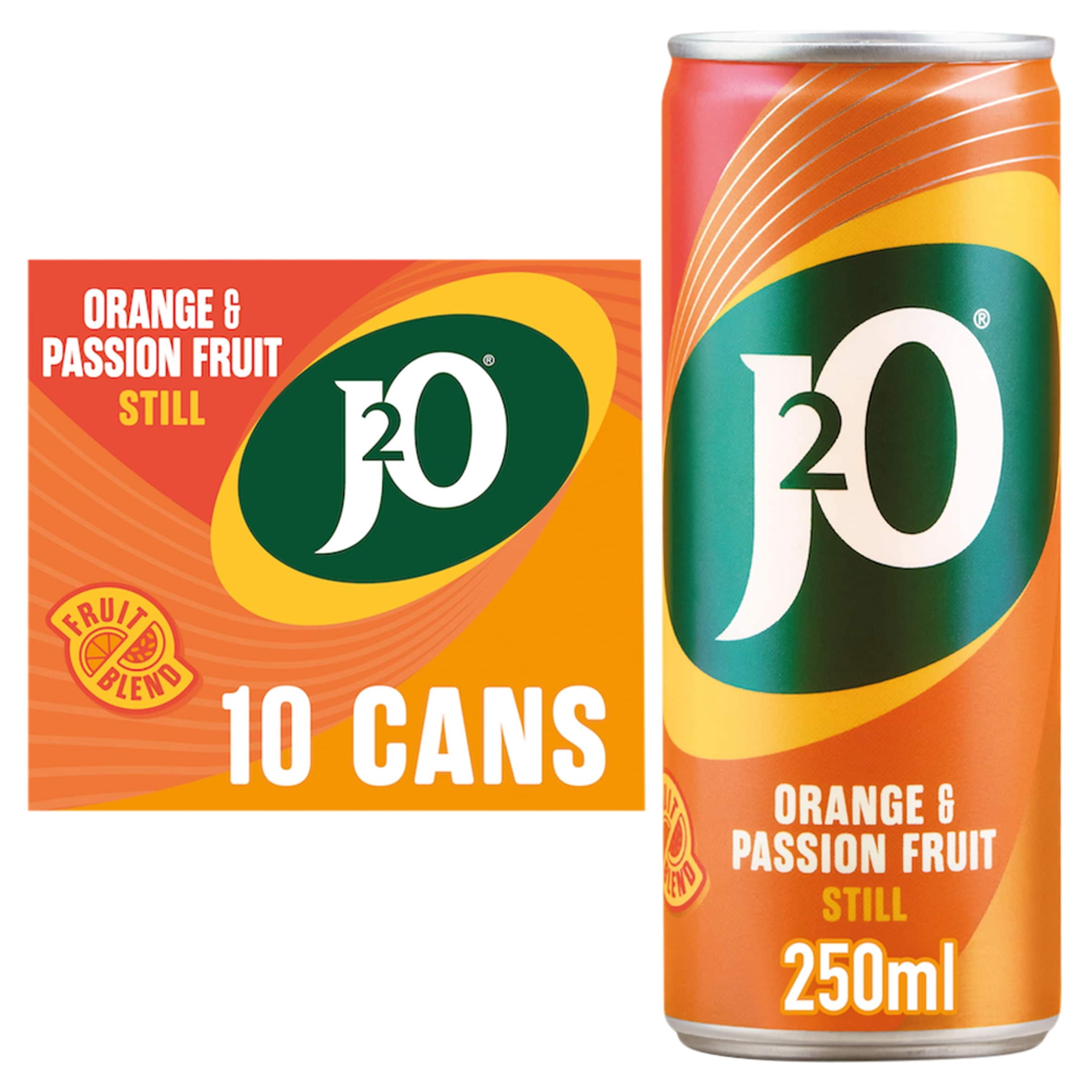 J2O Orange & Passionfruit 10x250ml Cans, Imported from Britain
