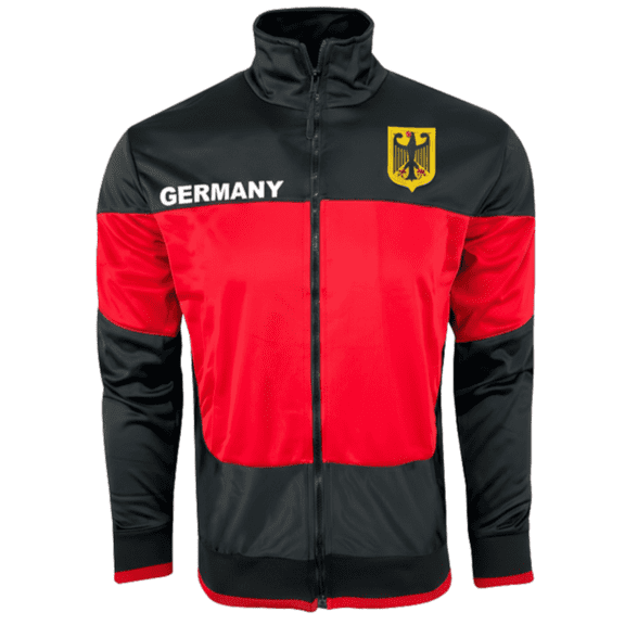 J4K Inc. Men's Germany Flag Fan Track Jacket, 100% Polyester, Red/Black, S-XL