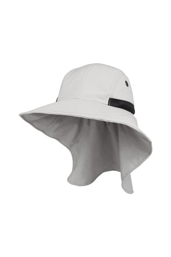 J7213B Ladies Nylon Wide Brim Flap Cap, Grey