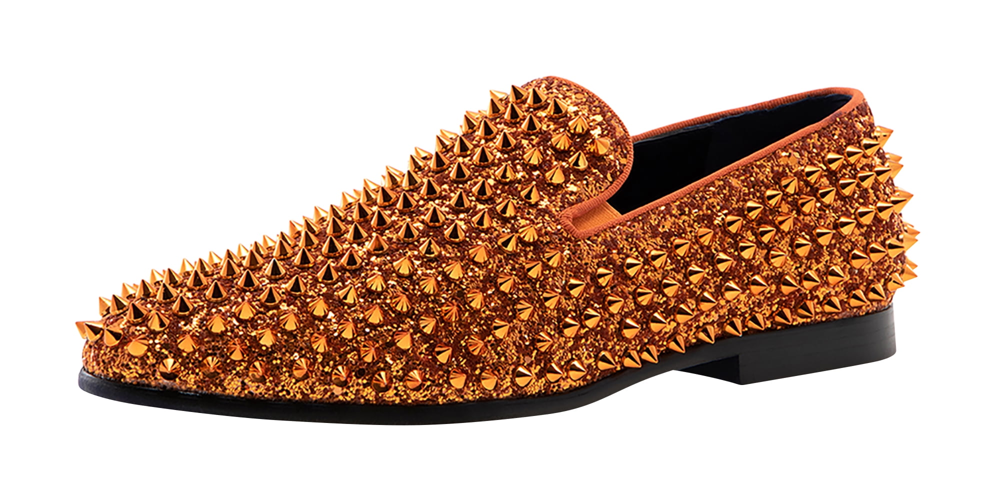 slim fit dress slacks Men's Spiked Fashion Loafers in Rose Gold