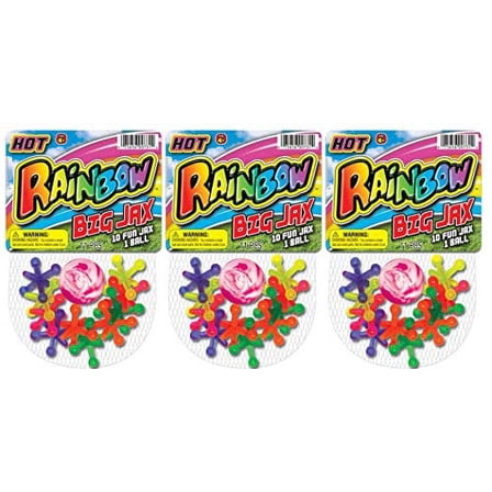 JA-RU Big Jacks Toy Set (3 Packs + Sticker) Jax Classic Game, Party Favors for Kids Age 4+. W-731-3A