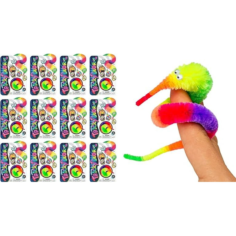 JA RU Fuzzy Worms on Strings on a String Magic Worms Fidget Toy 12 Assorted Individually Packed Wiggly Worm On String Twisty Fuzzy Worm Toys for Kids Party Favors ADD Anxiety Relief 5219 12s
