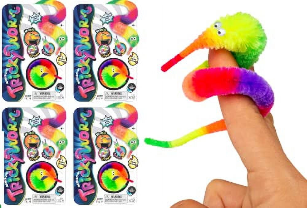 JA-RU Fuzzy Worms on Strings Magic Worms Fidget Toy (4 Assorted  Individually Packed) Wiggly Worm On String, Plus Sticker