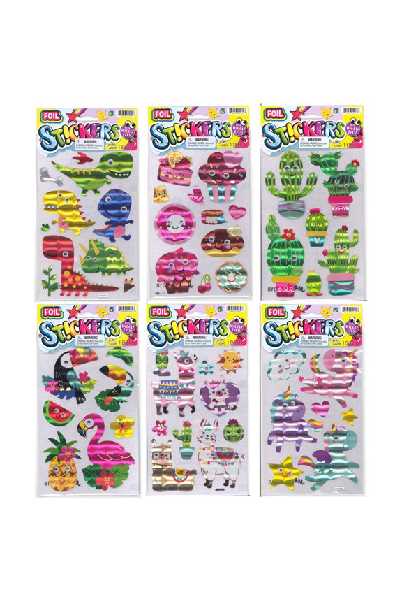 Inc. Toys - Foil Stickers w/ Wiggly Eyes - SET OF 6 (Cactus, Unicorns, Llamas & More) #2069