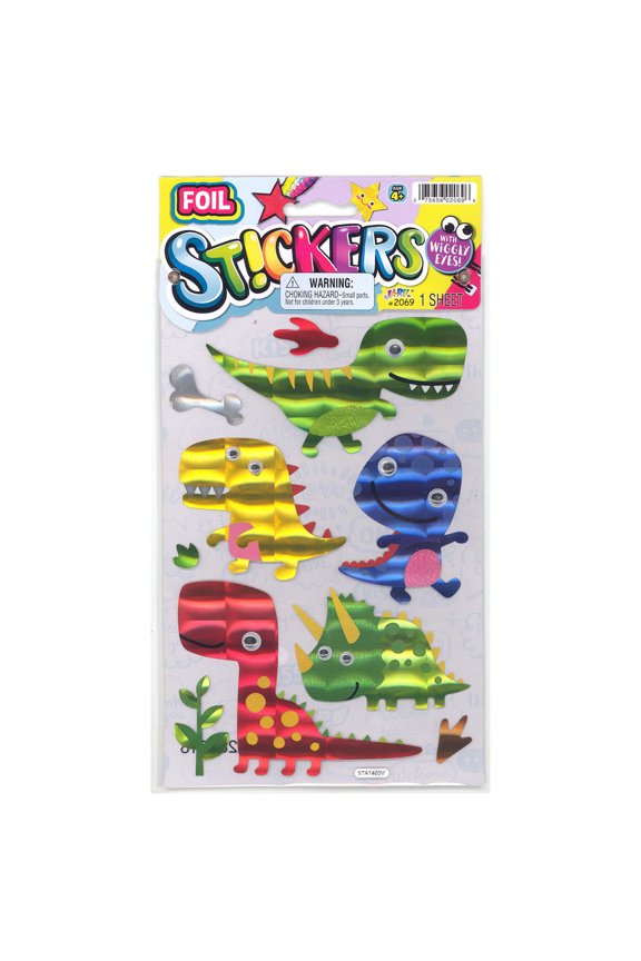 Inc. Toys - Foil Stickers with Wiggly Eyes - DINO DUDES (1 Sheet) #2069