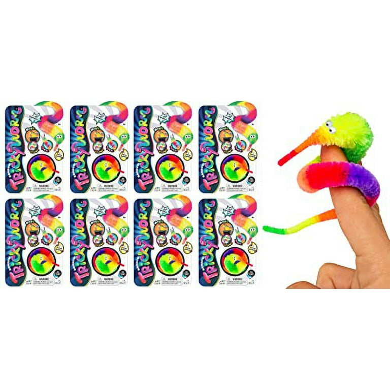 JA-RU Magic Fuzzy Worms Party Favors (8 Toys + Sticker) Twisty Wiggly Worms  on String for Kids 4+