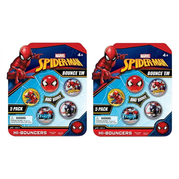 JA-RU Marvel Spiderman Bouncy Superballs, Super Hi Bounce Fidget Balls, Small Toys, 2 Packs of 5, 1.2"