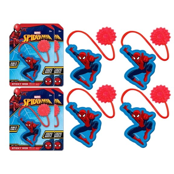 JA-RU Marvel Spiderman Sticky Stretchy Toy Plus Sticker (4 Spiderman Packs) Sticky Hands Silly Slap Toys for Kids | W-A-6809-4