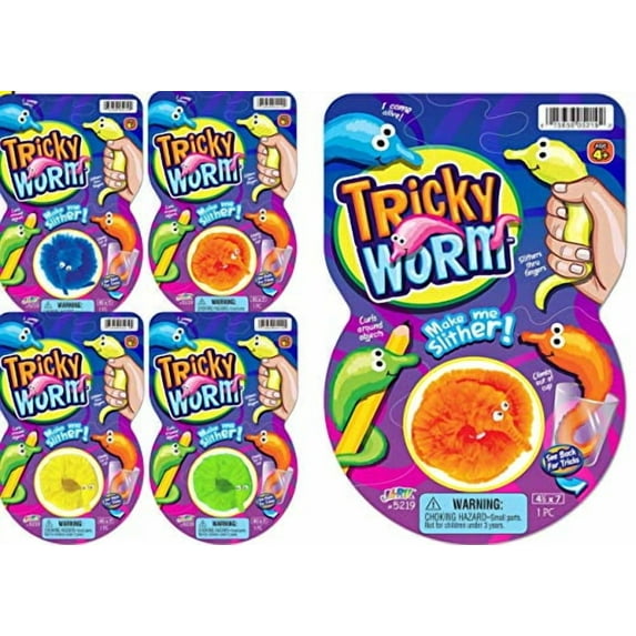 JA-RU Mr Fuzzy Worms on a Strings (4 Pack) Magic Fidget Toy, Stuffers, Wiggly Squirmles. W-5219-4