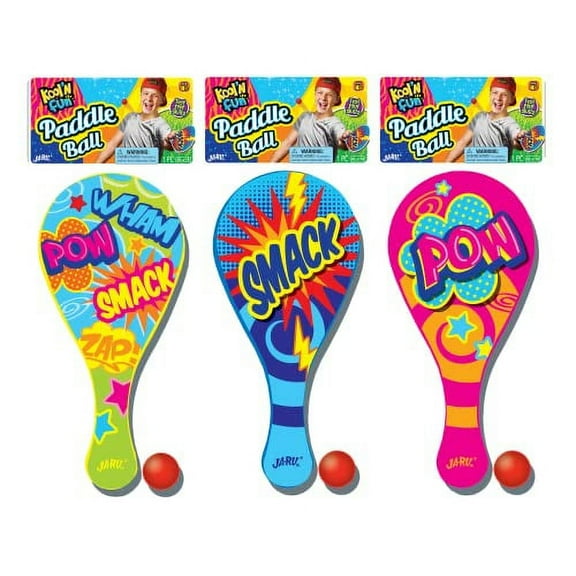 JA-RU Paddle Ball with String (Pack of 3) | Real Quality Paddle Balls Classic Game. Plus 1 FunaTon Sticker. | Item #1994-3s