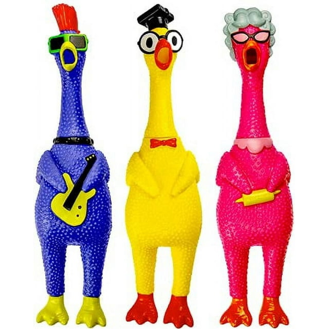 JARU Rubber Screaming Chicken Toy 13 inches + STICKER (3 Chickens