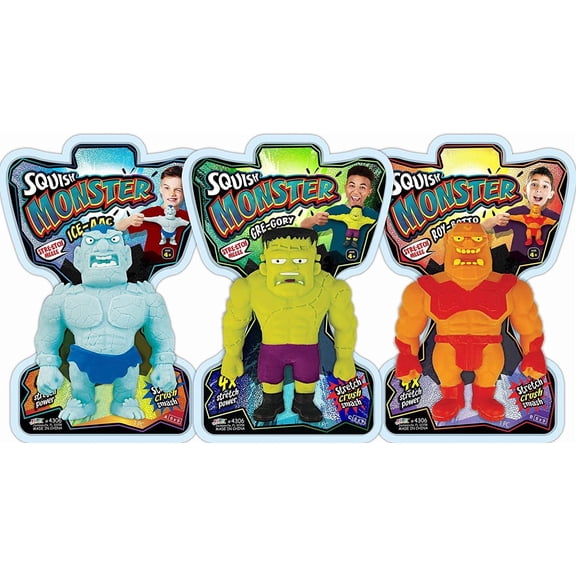 JA-RU Squish Monster 3.5" Tall (3 Assorted) Calming Stress Toy for Kids, Party Favor. W-4303-3