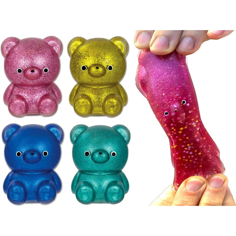 JA-RU Stretchy Gummy Bear Toy (4 Assorted) Glitter Sparkly Squishy