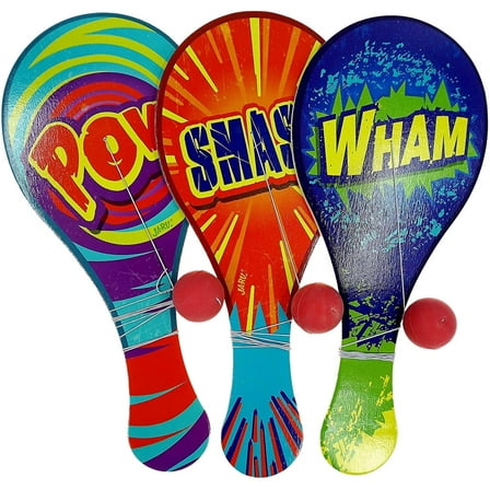 JA-RU Wooden Paddle Ball Set (3 Pack) Indoor & Outdoor Retro Toys Party Favors for Kids. W-751-3