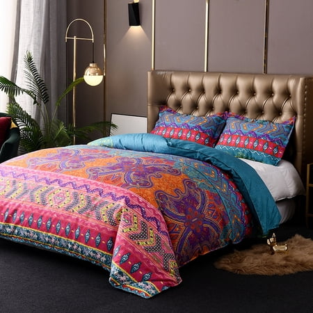 JAAE 3 Piece Bedding Duvet Cover Set Microfiber with Zipper Closure, Ties - Modern Style Queen