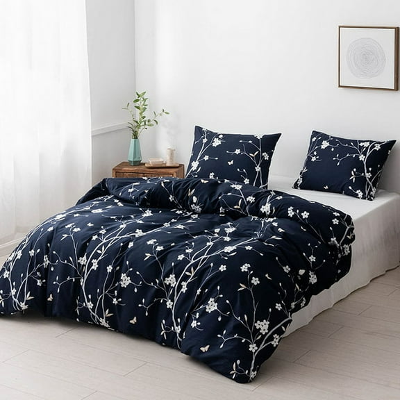 JAAE 3 Piece Bedding Duvet Cover Set Microfiber with Zipper Closure, Ties - Modern Style Queen