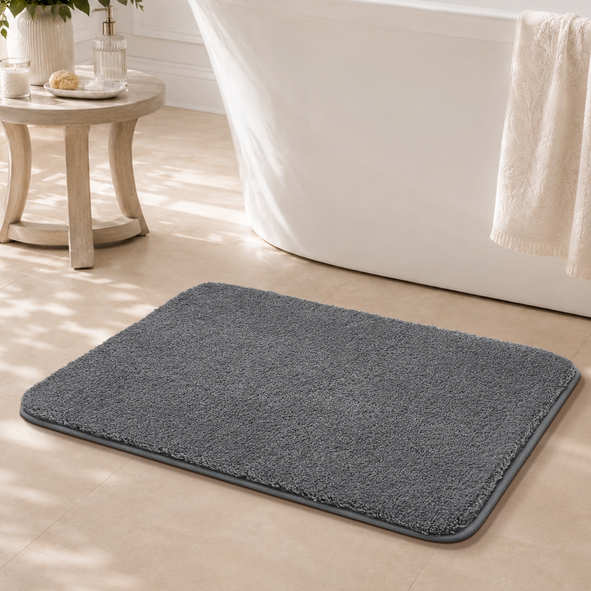 JAATOP 16" x 24" Bathroom Rug, Soft Absorbent Bath Mat with Non-Slip TPR Backing, Machine Washable, Dark Gray