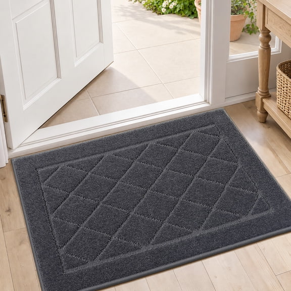 JAATOP 20" x 32" Door Mat, Absorbent Entry Mat with Diamond Lattice Pattern & Non-Slip TPR Backing, Machine Washable, Dark Gray