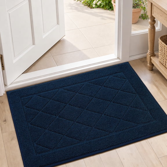 JAATOP 20" x 32" Front Door Mat, 0.4 inch Thin Indoor Rug, Machine Washable, Vacuum Friendly, Absorbent Entry Mat with Non-Slip TPR Backing, Navy Blue