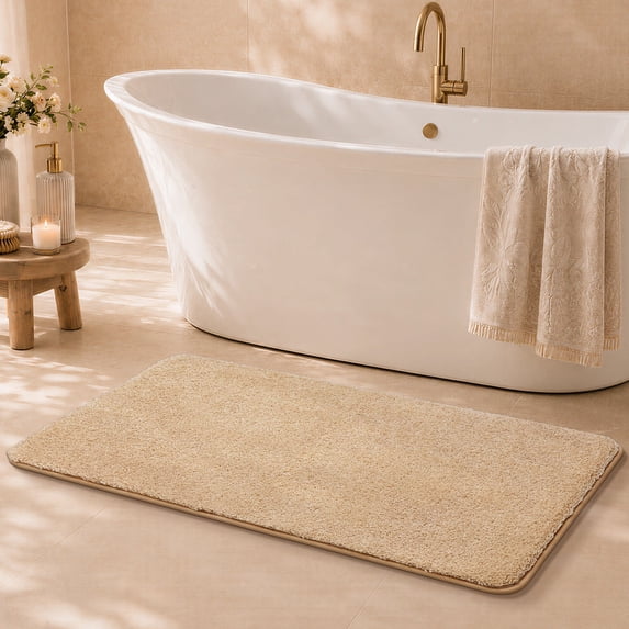 JAATOP 24" x 48" Bathroom Rug, Soft Absorbent Bath Mat with Non-Slip TPR Backing, Machine Washable, Beige