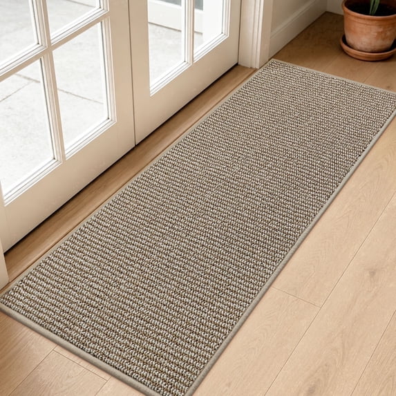JAATOP 2' x 5' Runner Rug, Non Slip Entryway Rug with TPR Backing, Low Profile Runner Mat for Kitchen, Bedroom, Beige