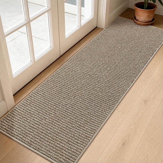 JAATOP 2' x 6' Runner Rug, Non Slip Entryway Rug with TPR Backing, Low Profile Runner Mat for Kitchen, Bedroom, Light Beige