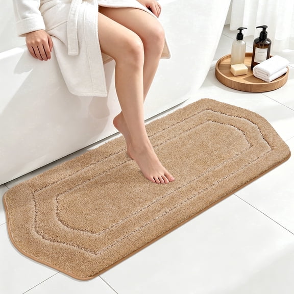 JAATOP 24"x48" Ultra Thick Bathroom Rug, Extra Soft Absorbent Sculpted Bath Mat, Non-Slip TPR Backing, Machine Washable, Beige