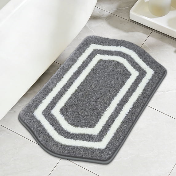 JAATOP Bathroom Rugs 17"x 27", Non-Slip TPR Backing Bath Mats Rugs for Bathroom Floor , Soft Shag Machine Washable Shower Bath Mat for Bathroom Decor, Absorbent Bath Mat, Gray