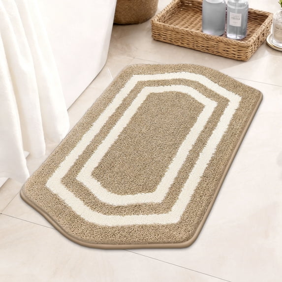 JAATOP Bathroom Rugs 17"x 27", Non-Slip TPR Backing Bath Mats Rugs for Bathroom Floor , Soft Shag Machine Washable Shower Bath Mat for Bathroom Decor, Absorbent Bath Mat, Beige