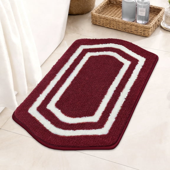 JAATOP Bathroom Rugs 17"x 27", Non-Slip TPR Backing Bath Mats Rugs for Bathroom Floor , Soft Shag Machine Washable Shower Bath Mat for Bathroom Decor, Absorbent Bath Mat, Red