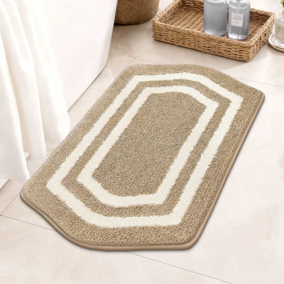JAATOP Bathroom Rugs 17"x 27", Non-Slip TPR Backing Bath Mats Rugs for Bathroom Floor , Machine Washable Shower Bath Mat, Beige