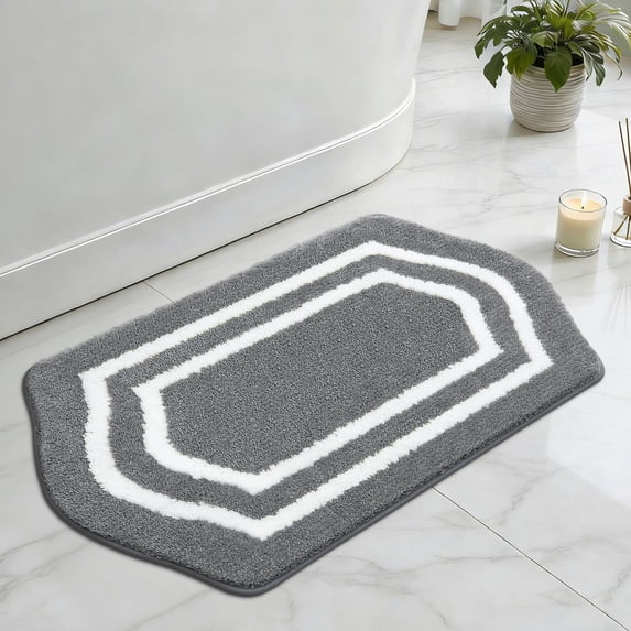 JAATOP Bathroom Rugs 20"x 32", Non-Slip TPR Backing Bath Mats Rugs for Bathroom Floor , Soft Shag Machine Washable Shower Bath Mat for Bathroom Decor, Absorbent Bath Mat, Gray