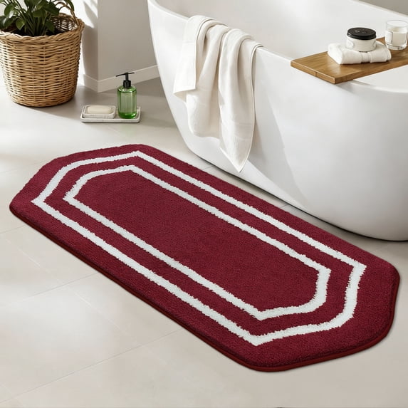 JAATOP Bathroom Rugs 24"x 48", Non-Slip TPR Backing Bath Mats Rugs for Bathroom Floor , Soft Shag Machine Washable Shower Bath Mat for Bathroom Decor, Absorbent Bath Mat, Red