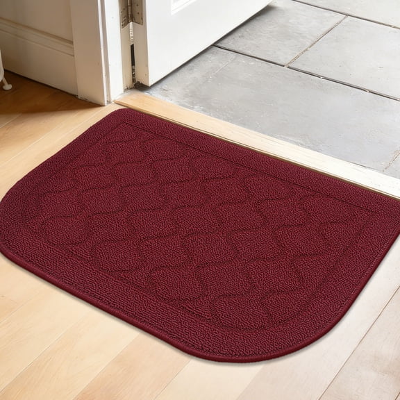 JAATOP Dirt Trapper Door Mats 17"x 27", Non-Slip Semicircular Doormat, Absorbent Floor Mat for Front Door, Washable Entry Rugs, Red