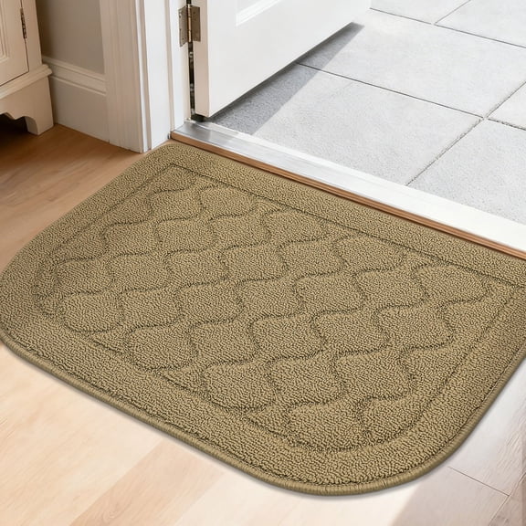 JAATOP Dirt Trapper Door Mats 20"x 32", Non-Slip Semicircular Doormat, Absorbent Floor Mat for Front Door, Washable Entry Rugs, Beige