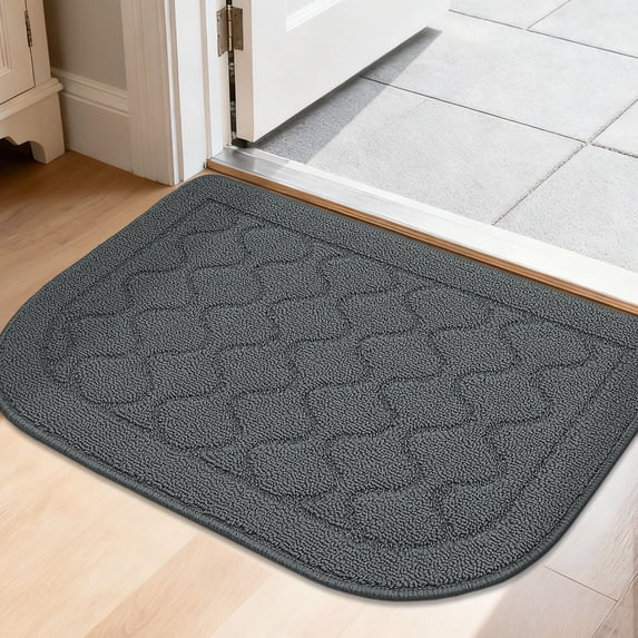 JAATOP Dirt Trapper Door Mats 20"x 32", Non-Slip Semicircular Doormat, Absorbent Floor Mat for Front Door, Washable Entry Rugs, Gray