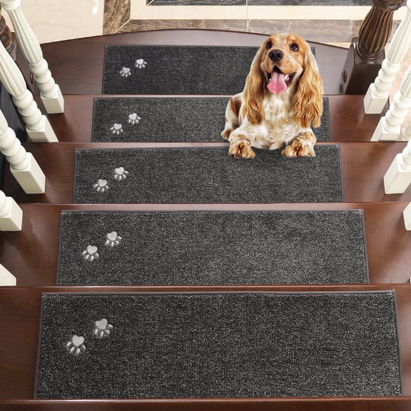 JAATOP Stair Treads 28"x9"(10 Pcs), Carpet Stair Mats for Wooden Steps Indoor, Machine Washable, Non-Slip, Dark Gray